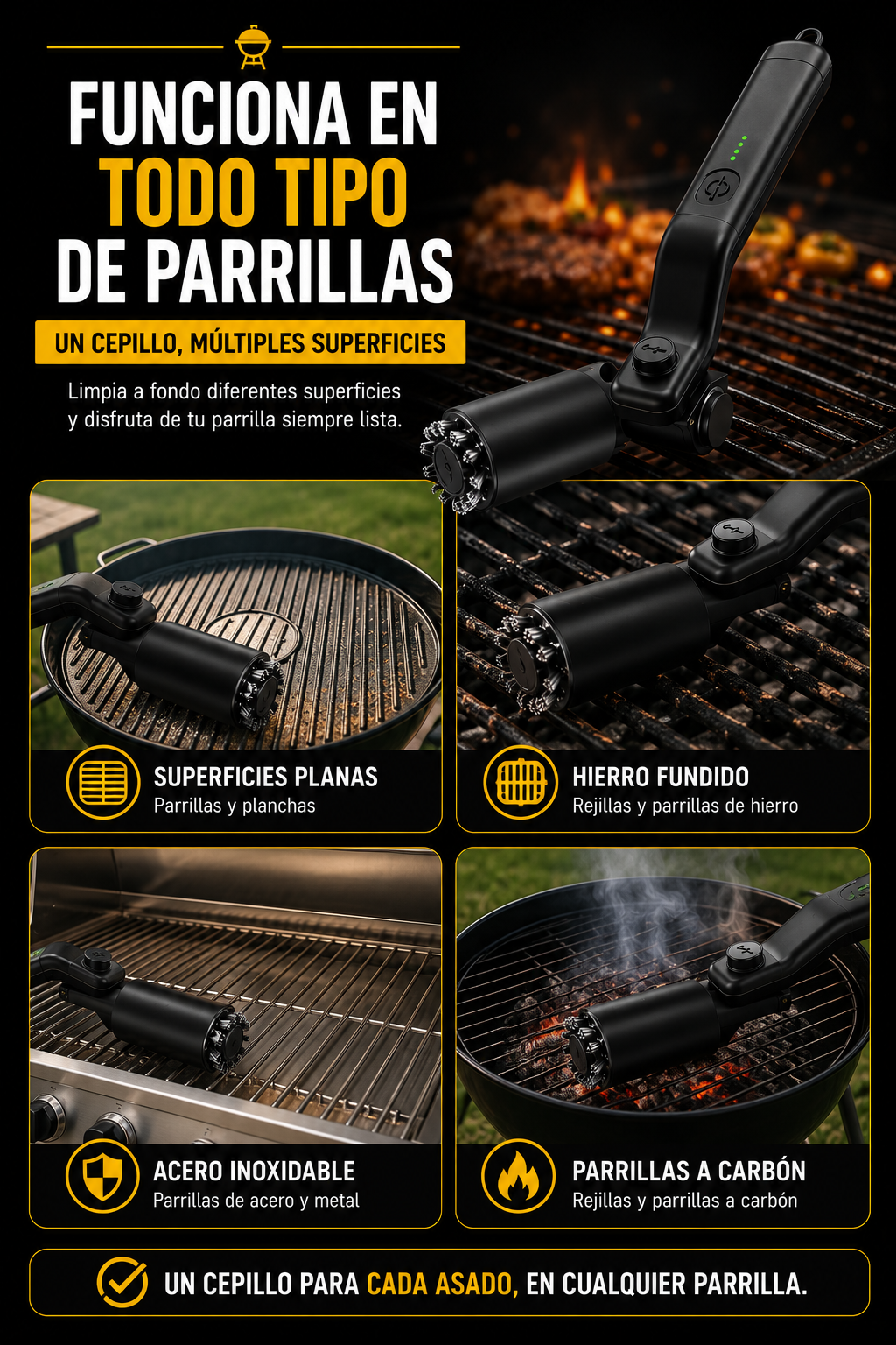 🔥 GrillPro™ Cepillo Eléctrico Recargable para Parrillas